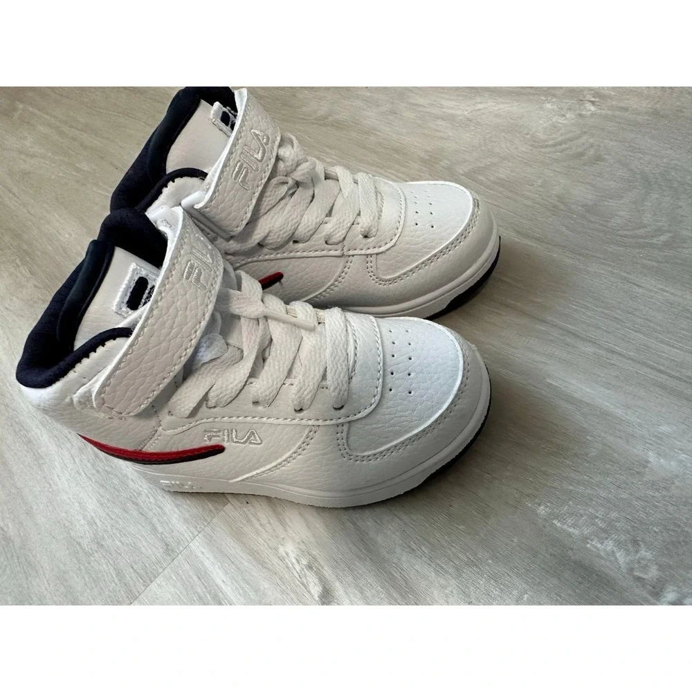 Kids Fila White High Top Sneakers Hook and Loop Closure‎ Red Blue Accent Sz 8